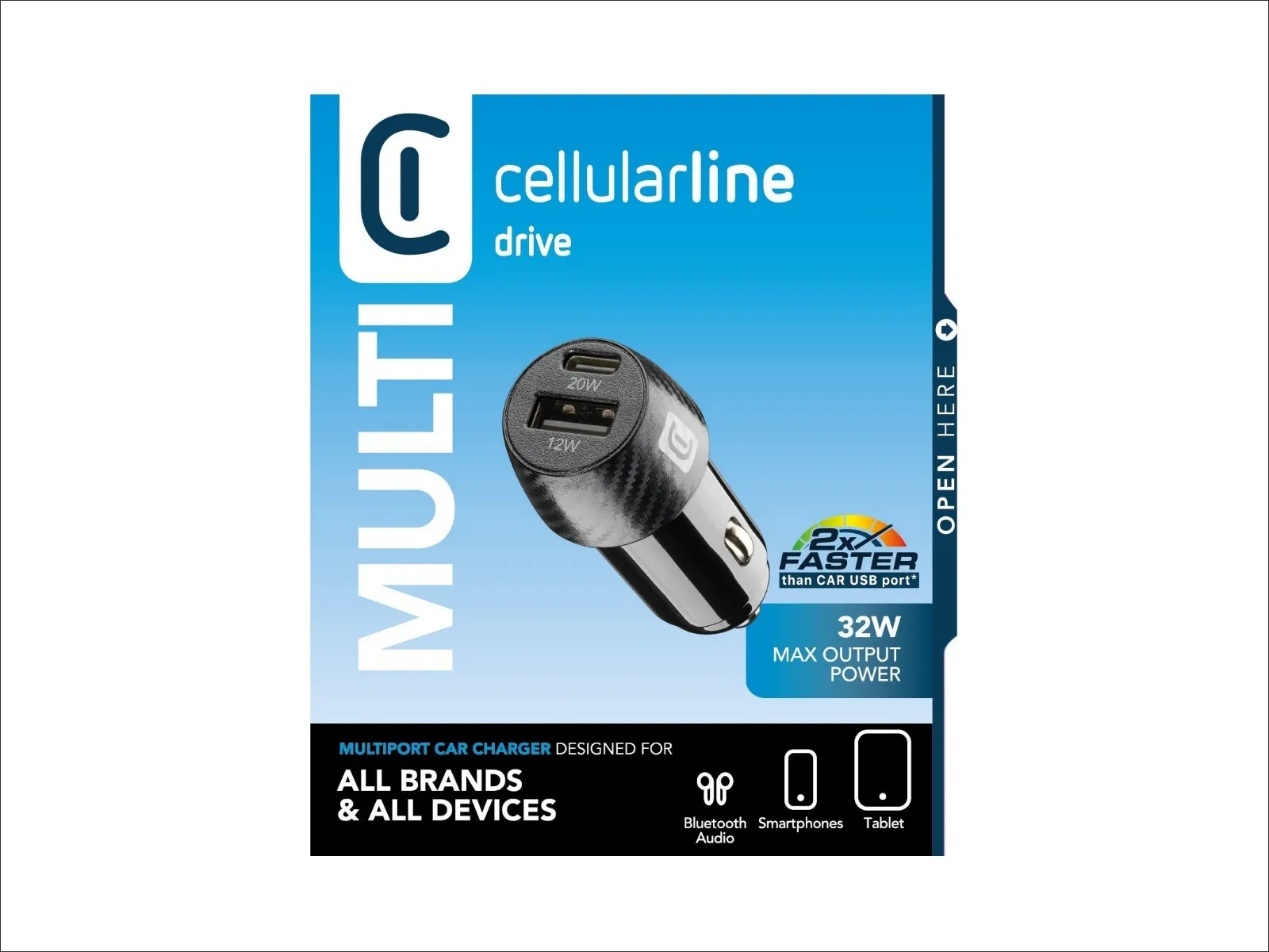 CL Car Charger Multipower USB-A+USB-C, 32W 12/24V